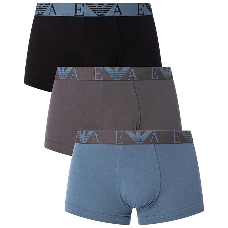 Emporio Armani Men' Boxer Briefs 3 Pack Gray, Black, Blue 111357-4F715-34731