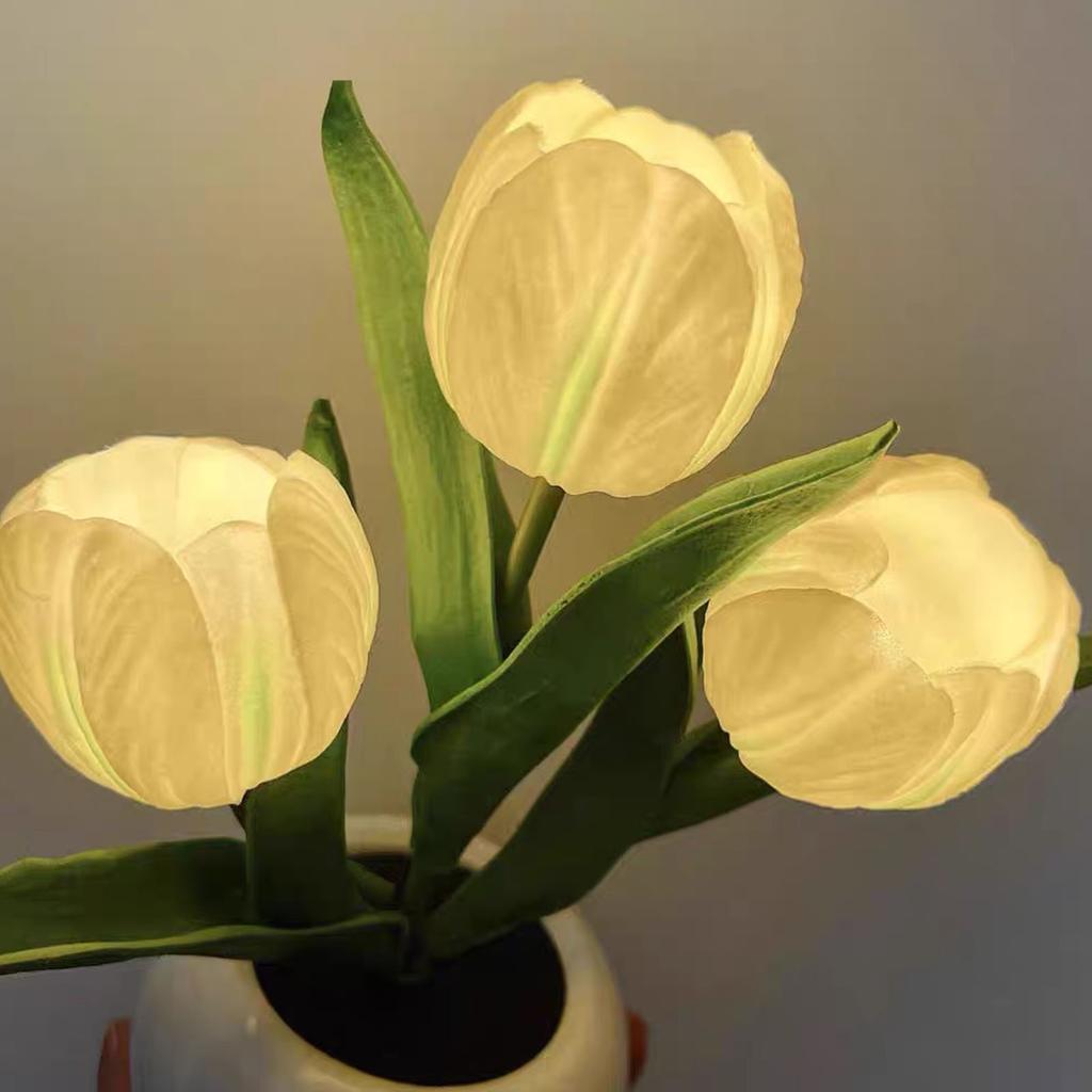 Tulipan Nattlys Mykt Lys Utsøkt Keramikk PU Blomst Bordlampe for Bokhandlere Kafeer Batteri