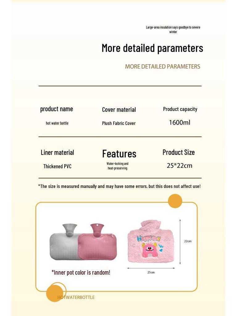 Large Capacity Cartoon Plush Hot Water Bottle with Removable Washable Cover for Stomach and Waist