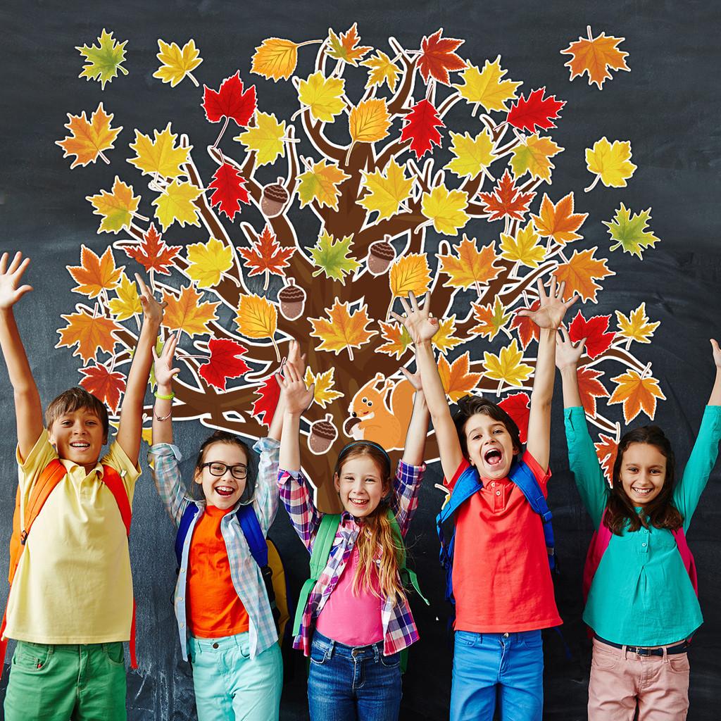 Fall Thanksgiving Season Maple Leaf Wall Stickers Paper Holiday Classroom Decor