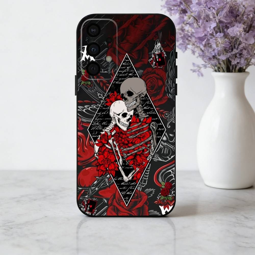S-Skeleton Q-Queen of Hearts CARD Phone Case For Samsung Galaxy A73,A72,A71,A70,A53,A52,A51,Soft Silicone Black Cover