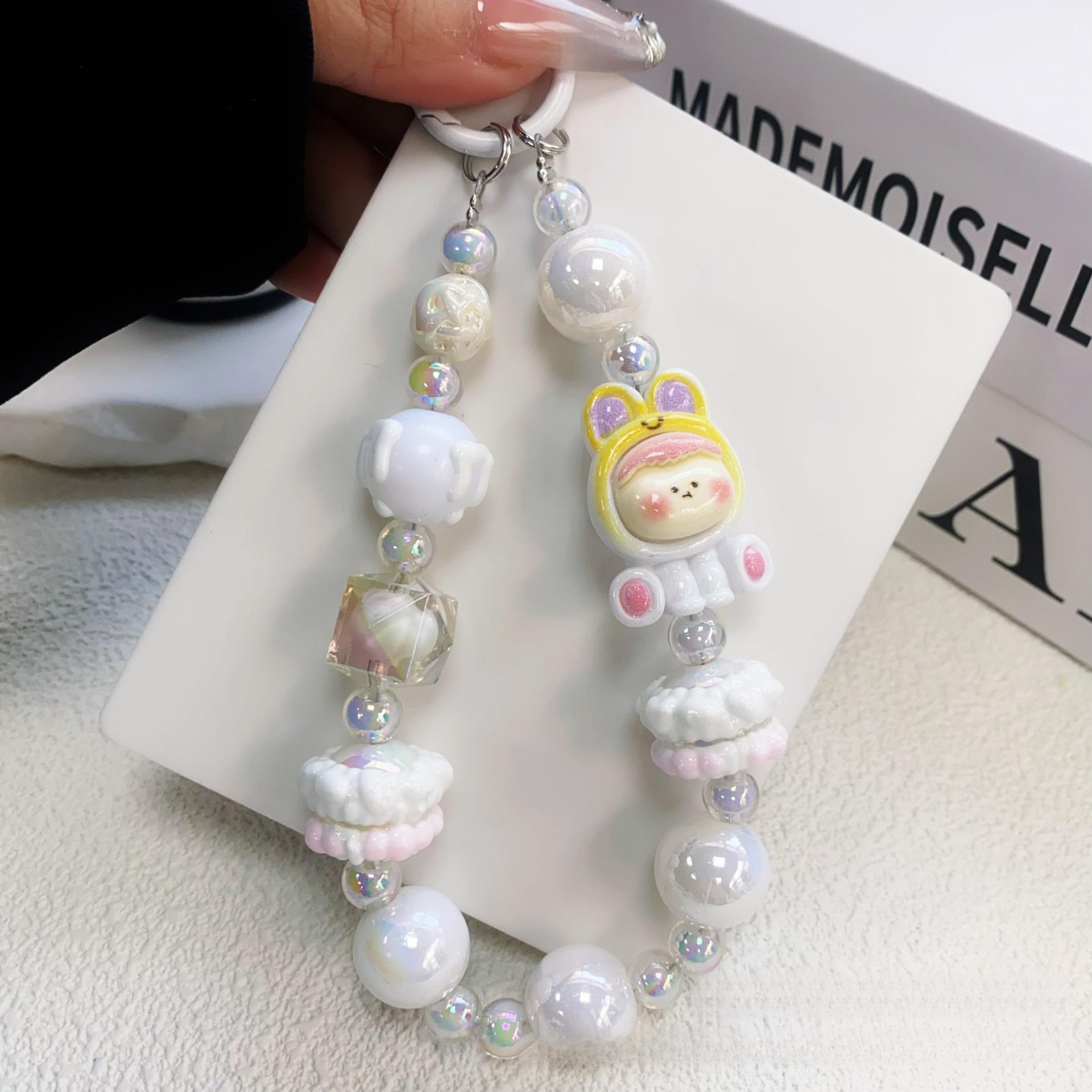Cute Cartoon Phone Chain Handmade Beaded Phone Strap Wrist Keychain Pendant Rope Earphone Bag Decoration зелёный