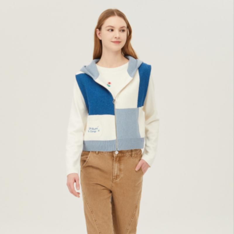 Benetton Color Block Hooded Zip Up Knit Vest Bakva1511