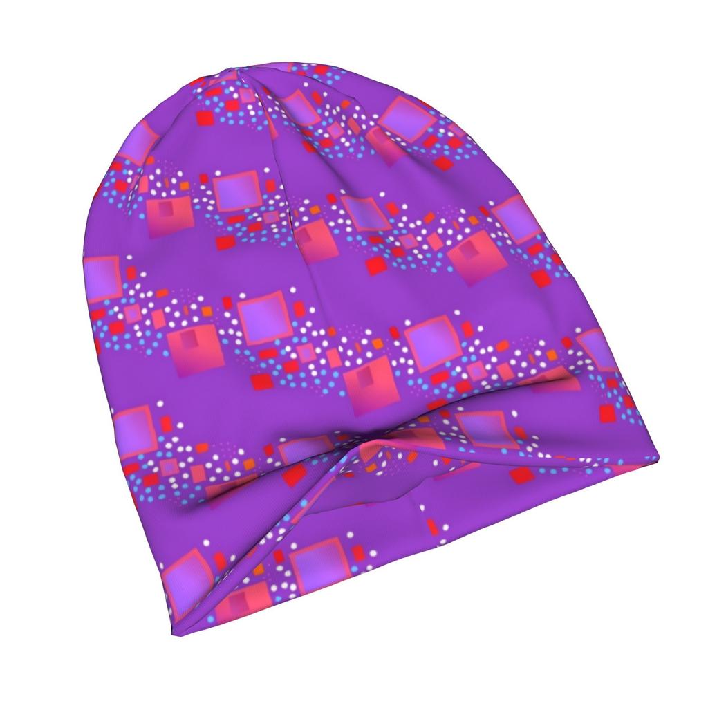 Abstract Shapes Purple Violet Design Artistic Geometric Pattern Urban Inspired Adult Beanie Fits Well with Layered Looks Morning Coffee Walks Or Creat