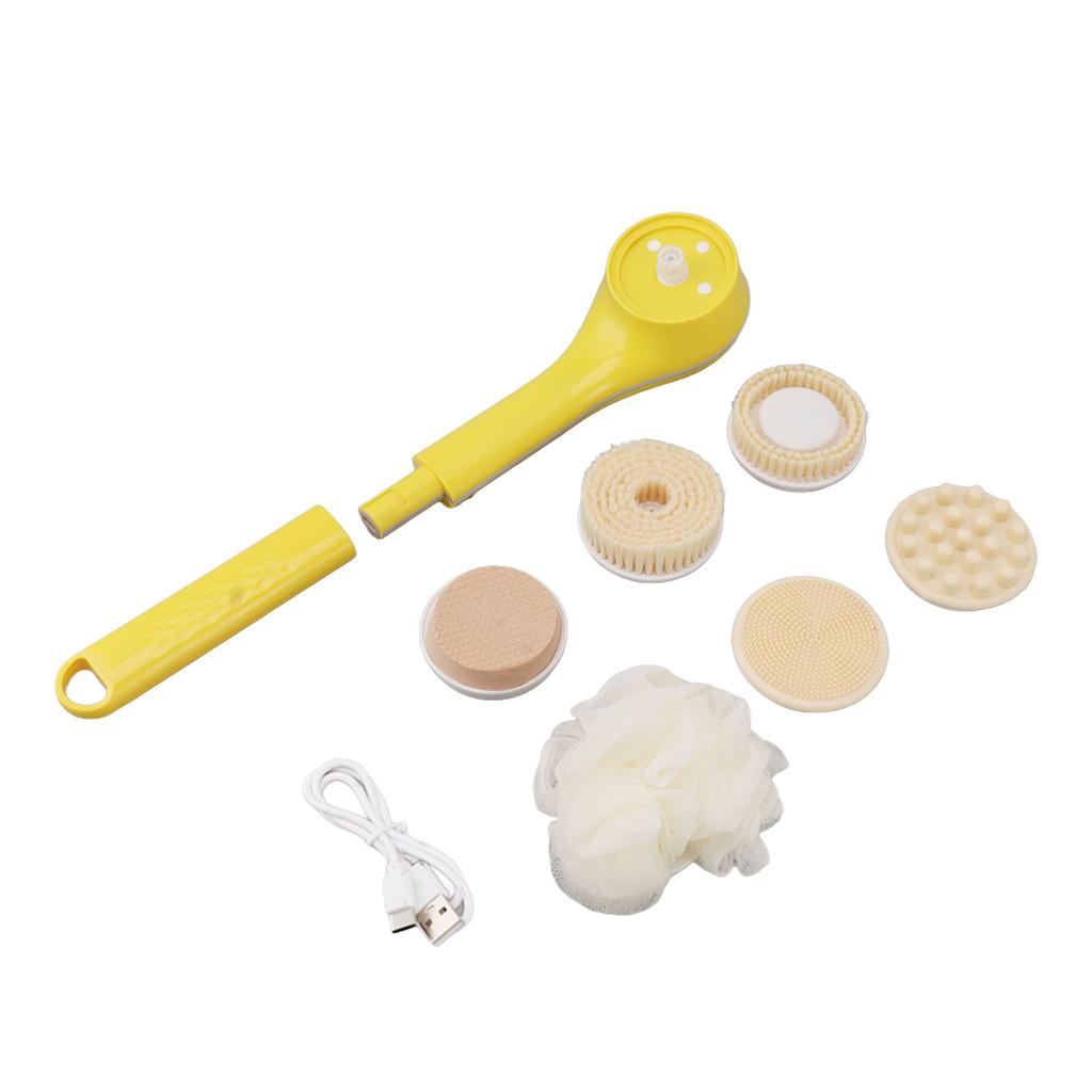 Electric Bath Brush Exfoliating Multifunctional with 6 Attachments Auto Rotation for Shower Bathing