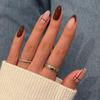 Stylish French Red Short Almond Nail Tips with Cross Lines Design