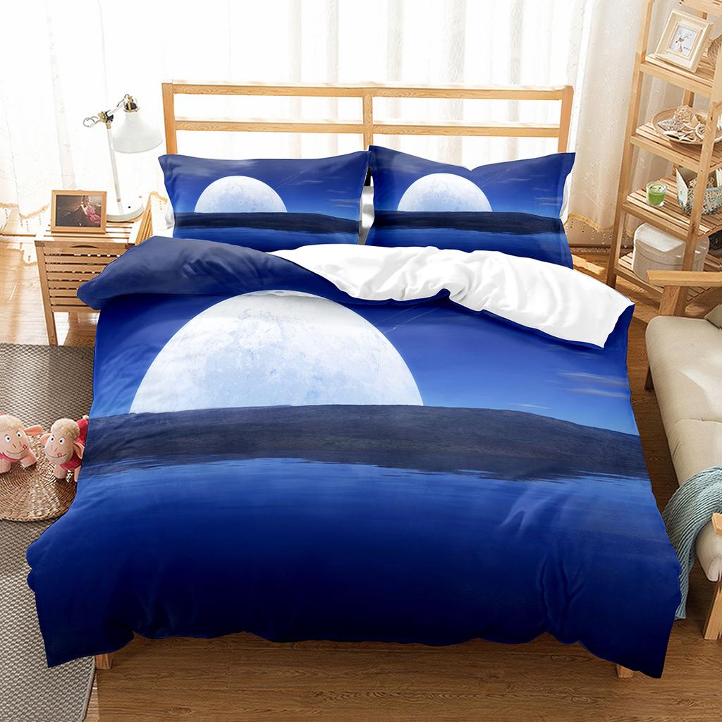 Moon Night Tree Duvet Cover Set Beautiful Landscape Pattern Polyester Comforter Cover with Pillowcase for Men Women Bedding Set