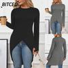 Fashion Autumn Winter Solid Color Print Long Sleeve O-Neck Casual Dresses International Design