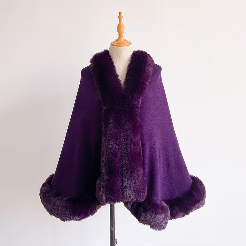 Autumn and winter new solid color imitation Rex rabbit hair temperament woolen cape shawl women's large size knitted cardigan jacket