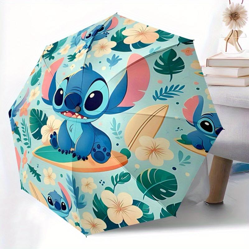 1pc Stitch Flower Automatic Open/CloseUmbrella-CuteUmbrella with Cute Design, Portable 3-Fold Compact Umbrella for Men & Women, Valentine's