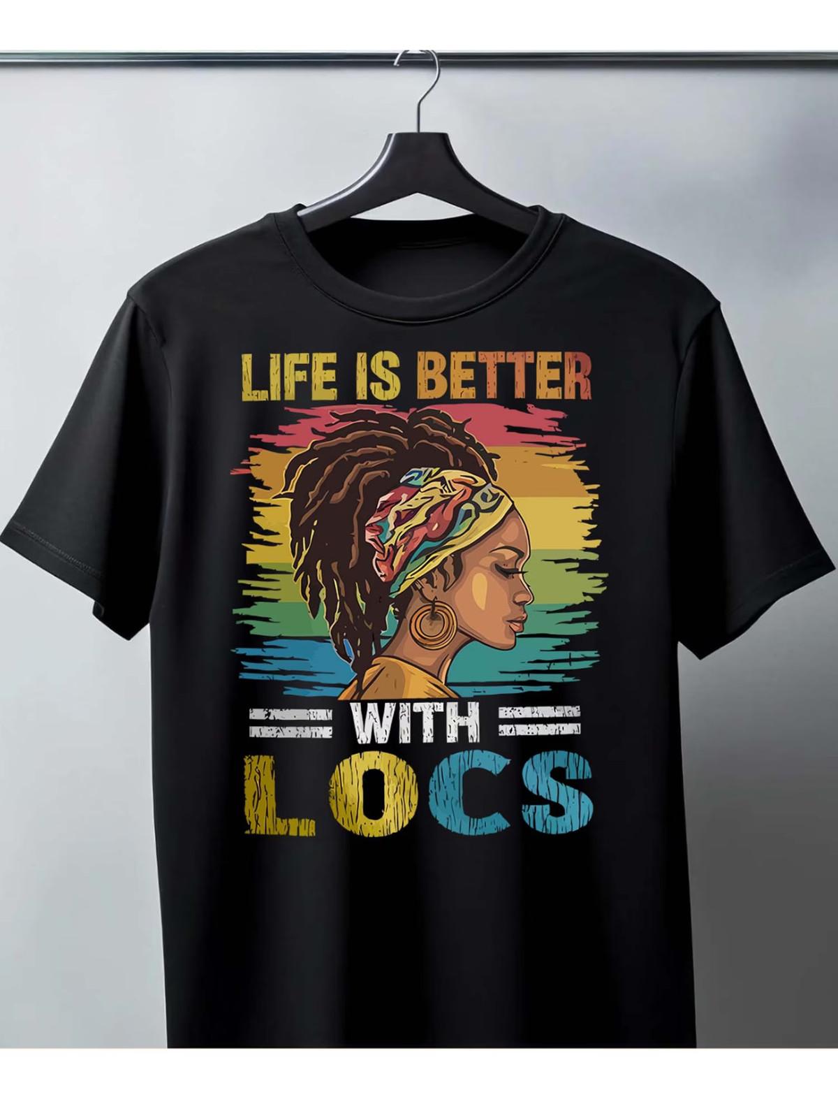Men s T-shirt, Cotton, Black, Rastafarian Life with Locs Design XXL