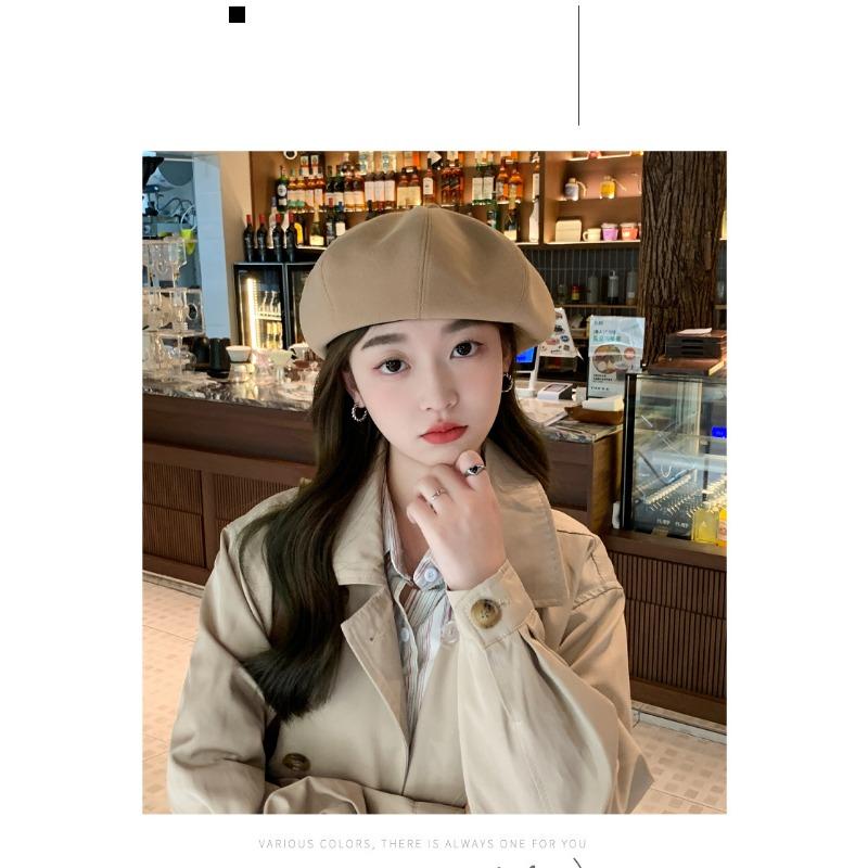 Black Beret Female Spring Autumn Painter Hat Female Small Octagonal Hat Big Headcircumference