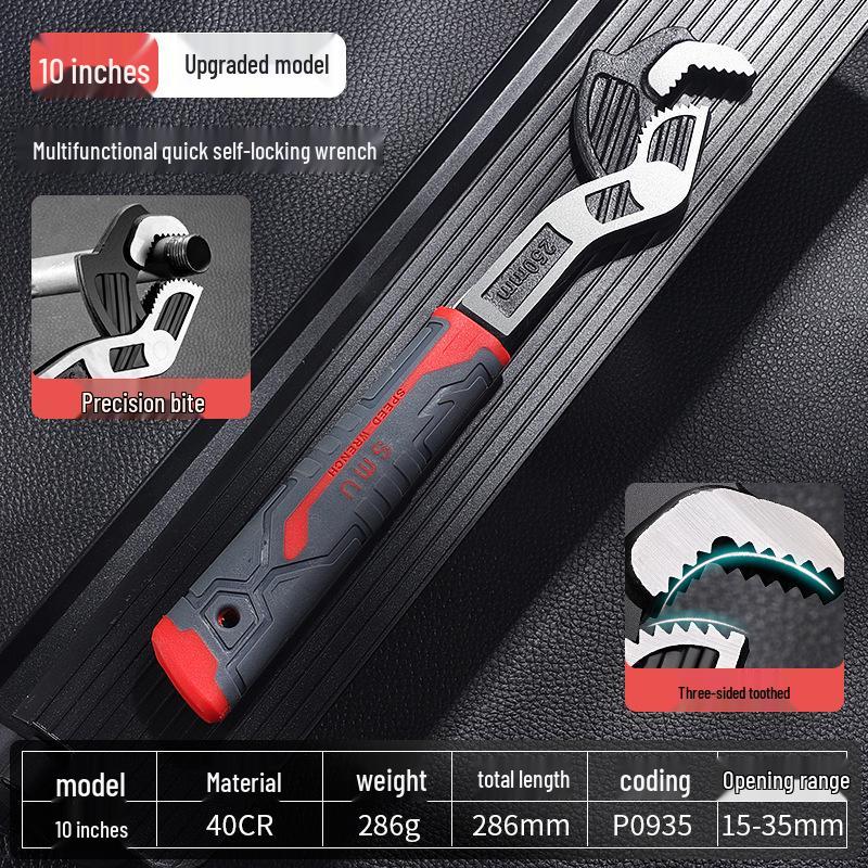10-Inch Chroom Vanadium Staal Snel Zelfvergrendelende Verstelbare Moersleutel - Multifunctioneel, Industriële Kwaliteit, Hoge Hardheid.