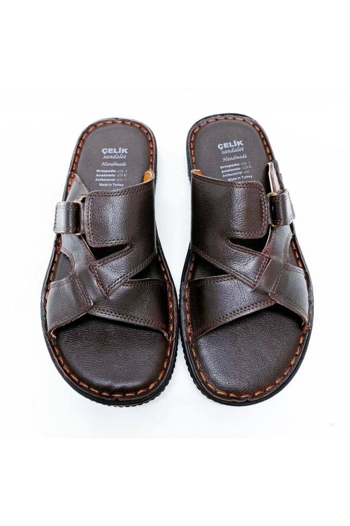 Braune Herrenhausschuhe aus echtem Leder