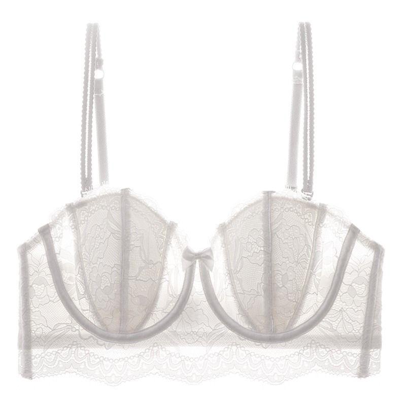 Rabbit Ears Thin Big Bra Showing Small Breasts Underwear Women's White Lace Sexy Gathering Summer Bra Set