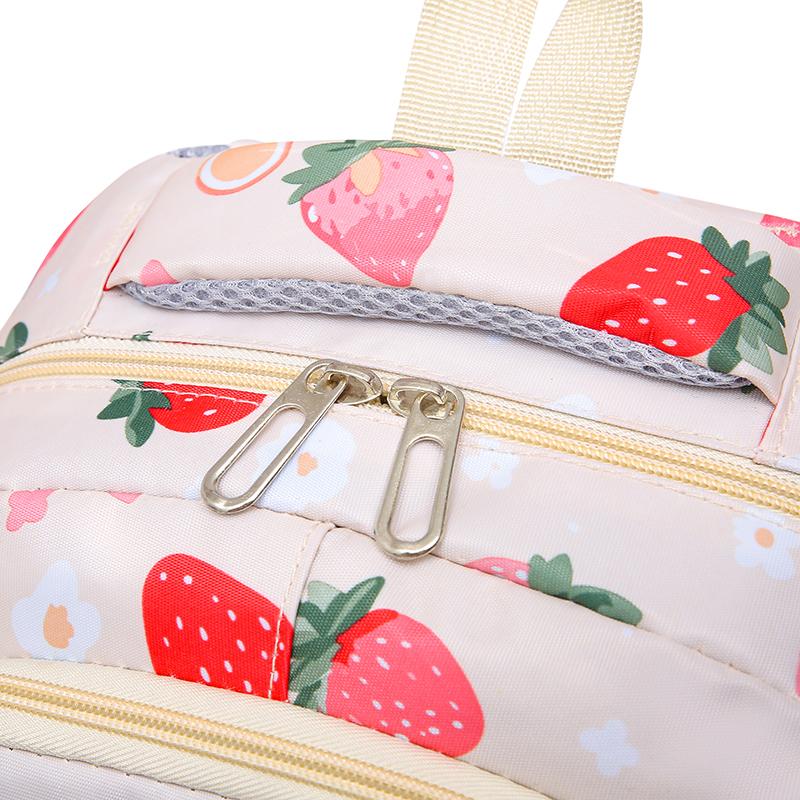 Strawberry Print Backpack Set Student Three-Piece Schoolbag Women's Large Capacity Water-Repellent Graffiti Backpack