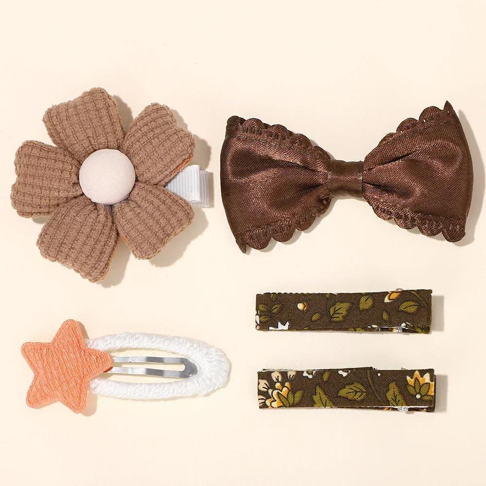 5Pcs/set Girls Hairclips Fresh Cloth BB Hair Bangs Barrette Flower Lace Bows Hairgripes Dopamine Colored Hair Accessories