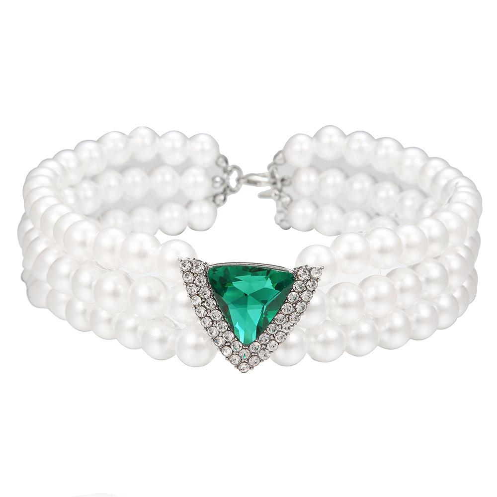 Multi Layered Simulated Pearl Green Crystal Choker Necklace Collar Statement Boho Clavicle Chain Necklace Women Jewelry