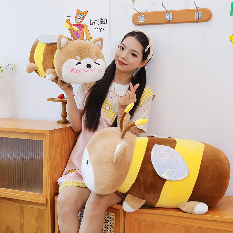 Bee Shiba Inu throw pillow plush toy cute party style puppy pillow doll gift doll grab machine
