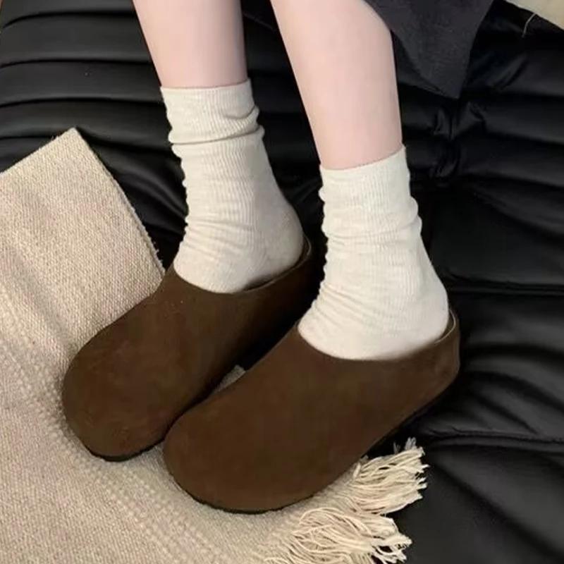 

Модные женские тапочки на платформе, замшевые туфли-мюли, женская обувь 2025 года, модные повседневные удобные прогулочные шлепанцы в стиле ретро, зимние шлепанцы с открытой пяткой 39 кофейный