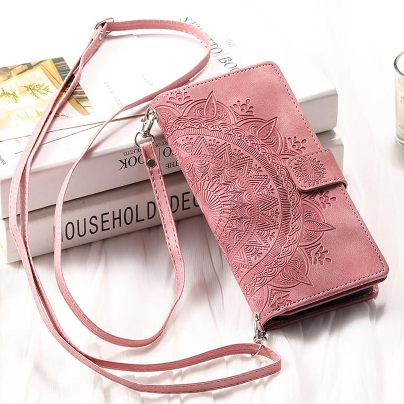 Lanyard Flip Leather Phone Case for iPhone 17 Pro Max 16 Plus 15 14 13 12 11 X XS XR Samsung S25 Ultra S24 FE S23 S22 S21 A17 Zipper Wallet Card Cover