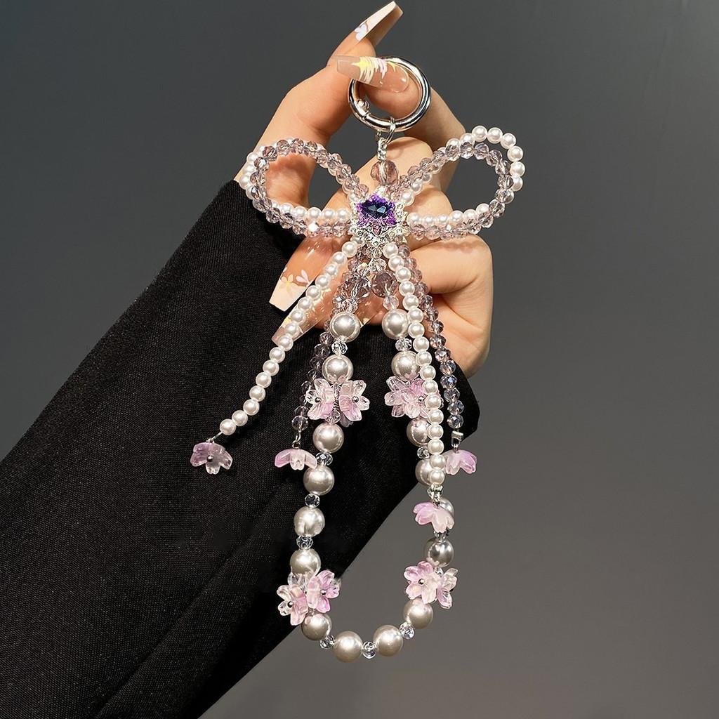 Elegant Pvc Butterfly Bow Pearl Phone Lanyard For Women And Men
