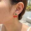Vnox Vergoldete Kirsch-Ohrringe Anhänger Halsketten für Damen Niedliche Süße Emaille Obst Steckerohrringe Zubehör Trendiger Schmuck