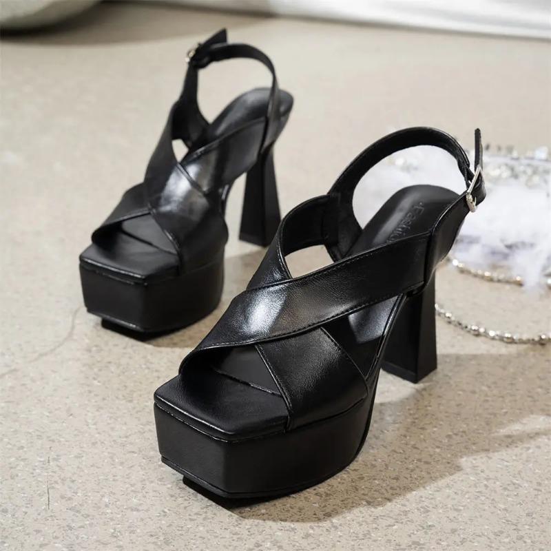Fashion 2025 New Women's Sandals for Summer High Heels Square toe Buckle strap Roman style Outdoor With Platform Big size