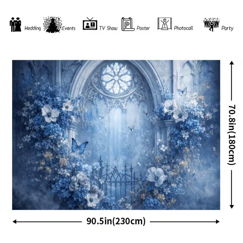 2D Vintage Blue Floral Butterfly Photography Background 47.2x31.5inch/120*80cm