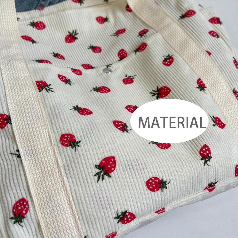 Strawberries Corduroy Handbag Sweet Women's Bag Fashionable Versatile Shoulder Bag Beautiful Simple Commuter Women's Tote Shopping Bags