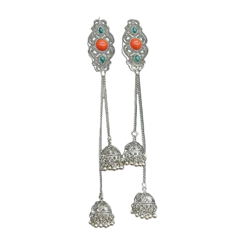 Handmade Mongolian Styles Alloy Tassels Hair Clip Ornament with Vintage Rhinestones Designs for Women Seek Unique Charm