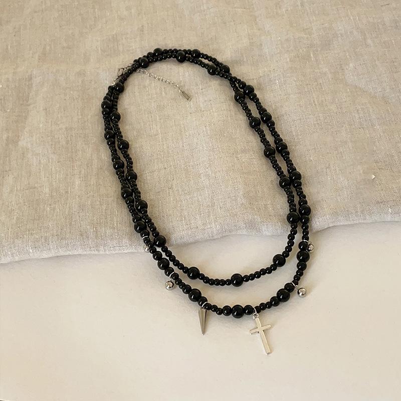 

Ожерелье с подвеской-крестом из стеклянных бусин, Темперамент темного ветра, Универсальная цепочка для ключиц, Тяжелая промышленность, Продвинутая нишевая бижутерия