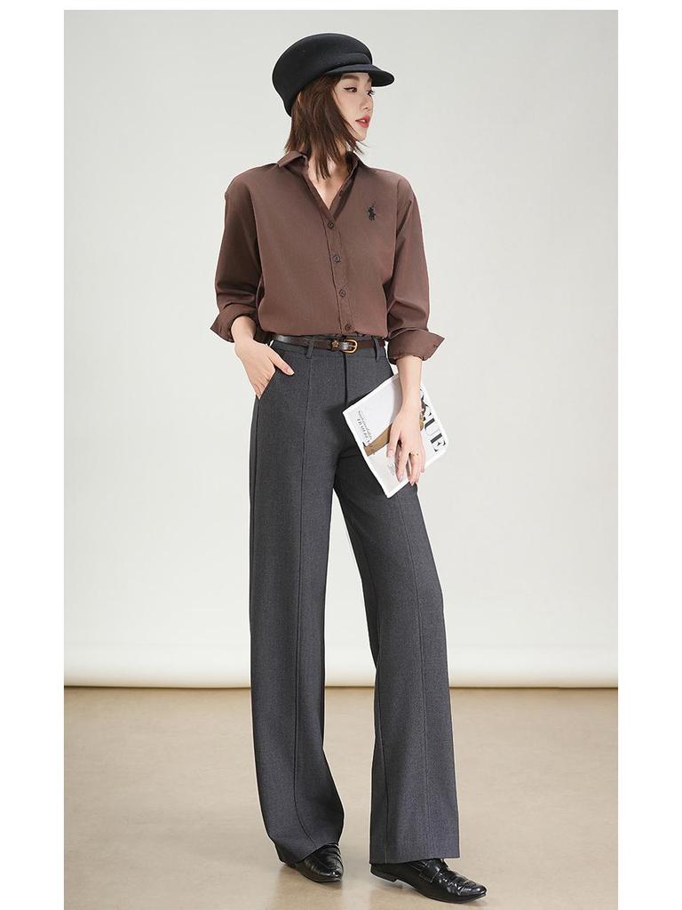 2025 High-End Women’s Wide-Leg Pants: Autumn/Winter Draping, Warm & Slimming, Floor-Length Suit Trousers