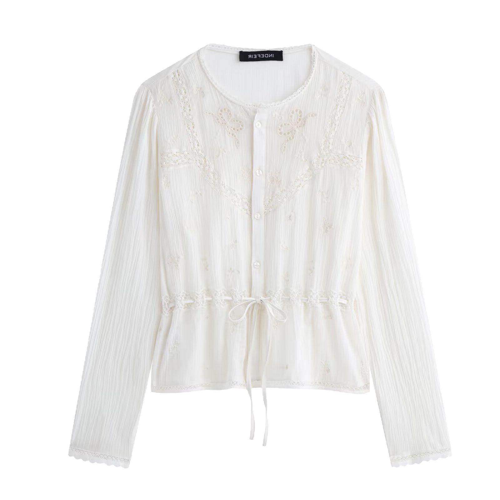 

TAOP&ZA Women s Spring/Summer Embroidered Tulle Tie-Up Shirt 0881102 Small
