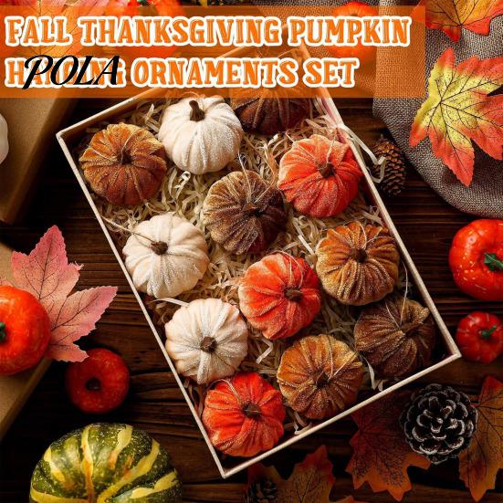 Indoor Autumn Harvest Decoration Velvet Pumpkin Hanging Decor, Fall Ornaments with Caramel And Orange Decor Jute Rope, Thanksgiving Halloween