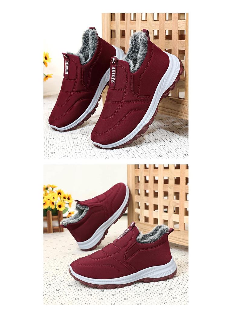 Bottines en coton doublées polaire pour femmes - À enfiler, Épaissies, Grande taille, Style couple, Chaussures d'hiver pour maman âgée