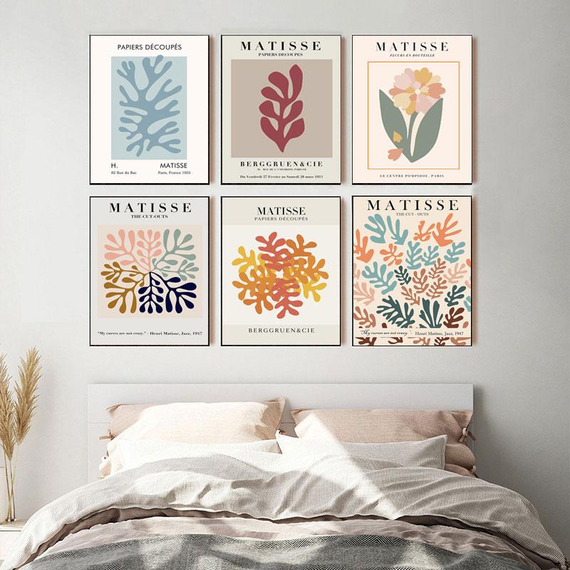 Abstract Matisse Poster Colourful Boho Flower Leaves Canvas Painting Henri Coral Wall Art Prints Living Room Home Decoration