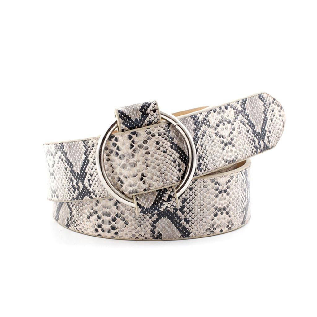 Damen Runder Schnallen Gürtel Modischer Lässiger Verstellbarer Bequeme Textur Gürtel für Formelle Lockere Hosen Kleid Schlangenmuster