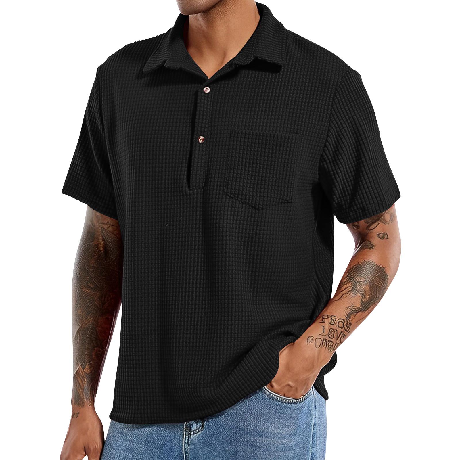 

Мужская рубашка для гольфа, повседневная спортивная, с V-образным вырезом, ребристый воротник, с коротким рукавом, модная, повседневная, однотонная, однотонная, весна-лето, стандартная посадка L чёрный