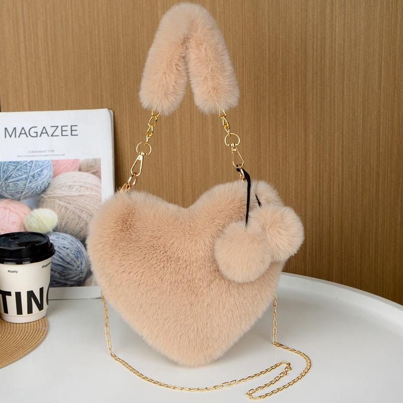 Imitation Rabbit Plush Portable Love Bag Cute Fashion Ladies Portable Heart Bag One Shoulder Crossbody Large Capacity Bag