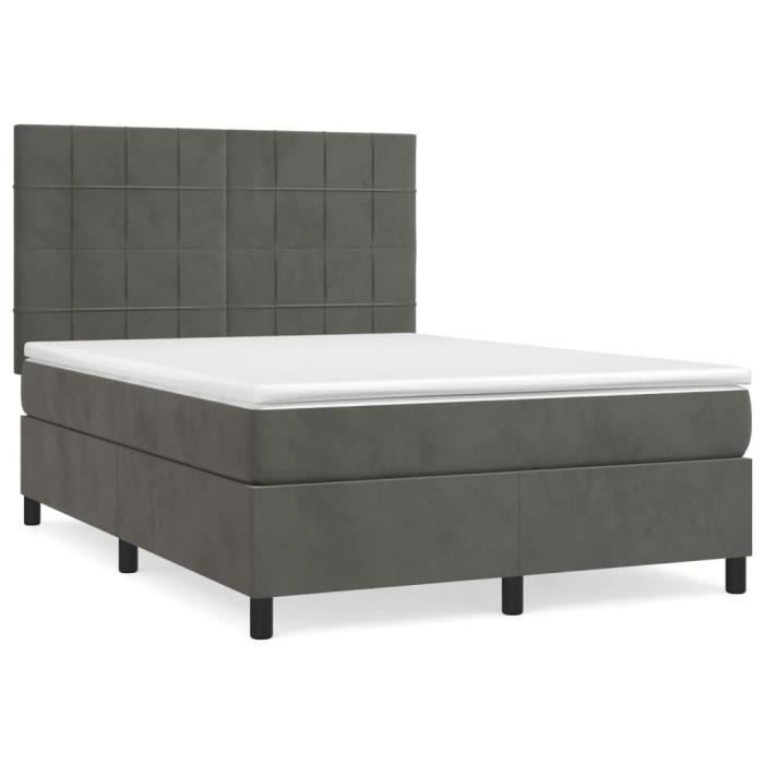 VidaXL Lit à sommier tapissier et matelas Gris foncé 140x200cm Velours - Modèle 3143026