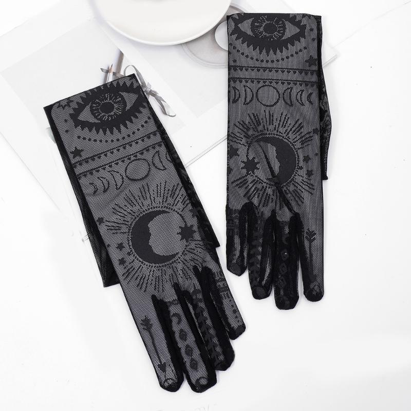 Long Sleeve Gothic Pattern Gloves Wedding Party Bride Mittens Sexy Lace Full Finger Gloves Outdoor Cycling Costume