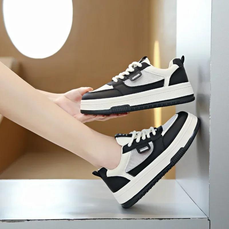 2024new Women's Sports Shoes Fashion Mesh Breathable Autumn Ins Style Thick-soled White Shoes Casual Lace-up Student Shoes 35-40