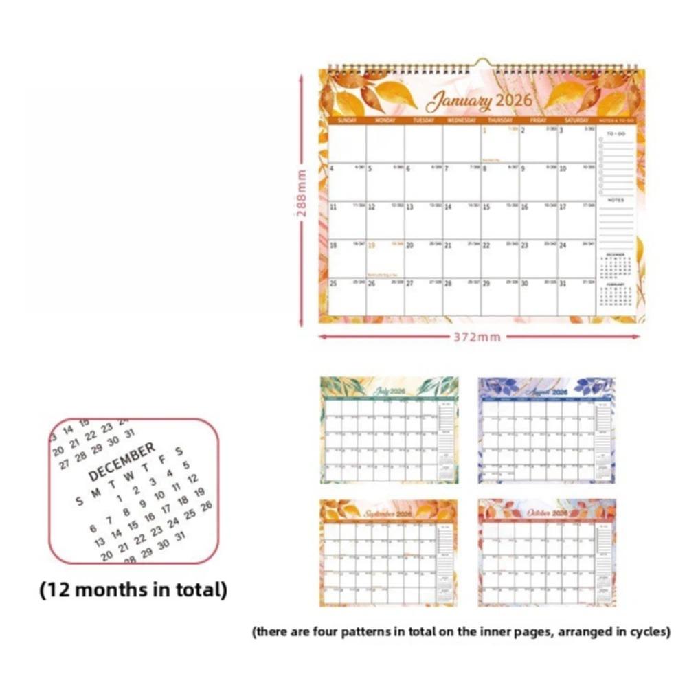 

New 2026 Jan.- Dec. Wall Calendar 12-Month Spiral Binding Monthly Calendar Wall Mount Flower Pattern Hanging Calendar Home Use