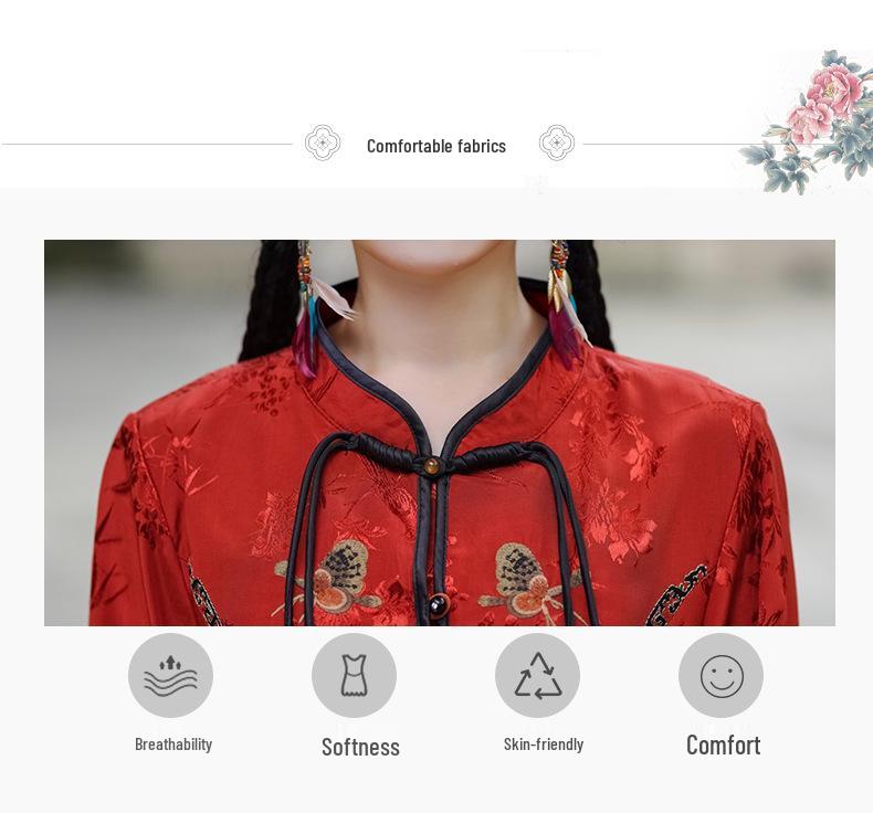 Herbst Retro Chinesischer Froschknopf Bestickte Langarm Tang Anzug Jacke für Damen.
