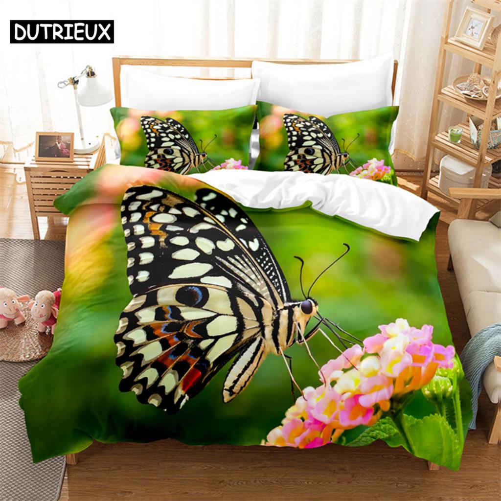 Butterfly Scenery Queen Bedding Set Duvet Cover Kids Bedroom Bed Set Comforter Cover Set King Size Duvet Cover Set Bedding Sets