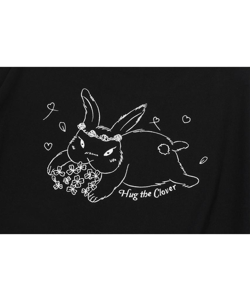 CPGN STUDIO Clover Bunny Embroidered Short Sleeve T-Shirt Black