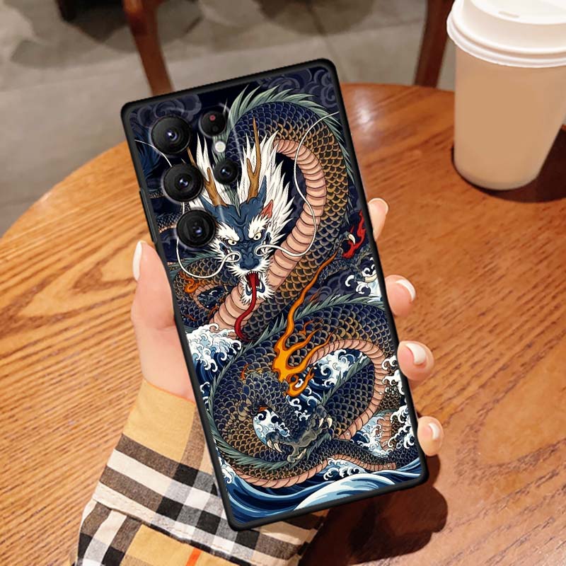 Fashion Dragon Illustration For Samsung Galaxy S26 S25 S24 S23 S22 S21 S20 Ultra Plus FE 5G Black Soft TPU Phone Case