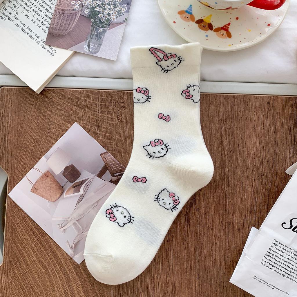 Spring Popular Cute Cartoon Kt Cat Fashion Versatile Age-Reducing Loose Socks Mid-Tube Socks