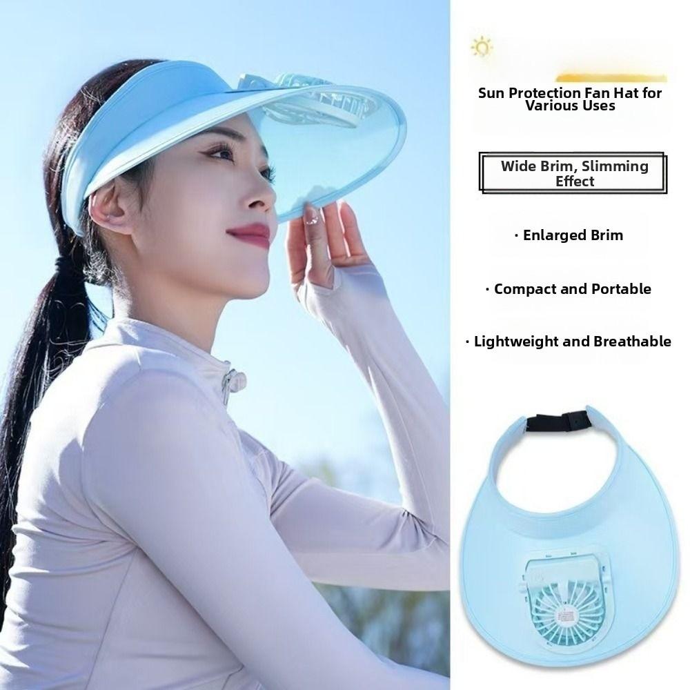 Atmungsaktiver Kühlventilator Hut USB Wiederaufladbar Damen Sonnenhut Leerer Oberteil Sonnenschutzmütze Angeln Camping